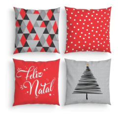 Kit 4 Capas De Almofadas Decorativas Natal Mod150 Vermelho