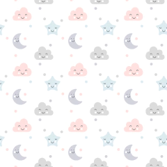 Papel De Parede Infantil Nuvens, Lua e Estrelas - INF503 - comprar online