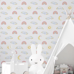 Papel De Parede Adesivo Infantil Nuvens e Arco Iris 3m - N42