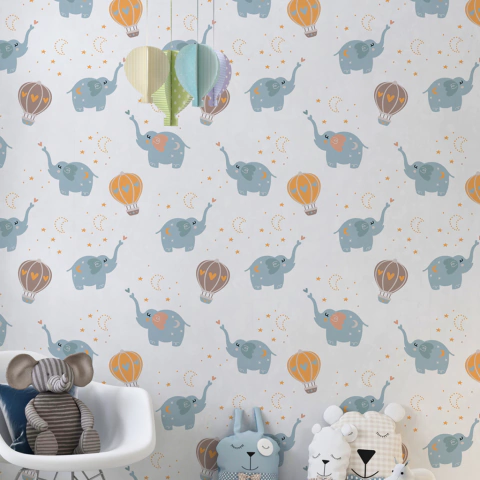 Papel De Parede Infantil Elefantinhos e Balões