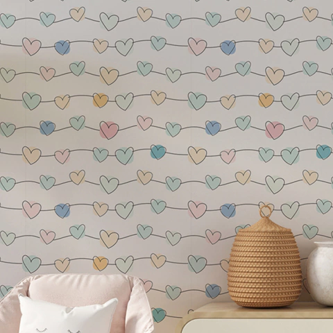 Papel De Parede Infantil Meninas Corações Candy MD01