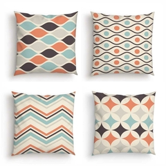 Kit 4 Capas Almofadas Decorativas Abstrato Laranja, Marrom e Verde Água