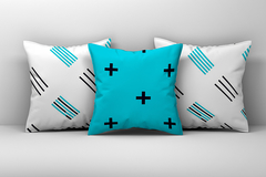 Kit 3 Capas de Almofadas Decorativas Geometrico Azul Claro e Branco 025