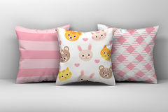 Kit 3 Capas de Almofadas Decorativas Infantil Coelhinha e Gatinho Menina 010