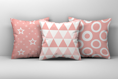 Kit 3 Capas de Almofadas Decorativas Geométrico Rosa e Branco (Md 012)