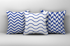 Kit 3 Capas de Almofadas Decorativas Geométrico e Listras Azul (Md 013)