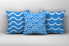 Kit 3 Capas de Almofadas Decorativas Infantil Listras Azul Ondas (Md 014)
