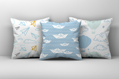 Kit 3 Capas de Almofadas Decorativas Infantil Menino Barquinhos e Aviões (Md 040)
