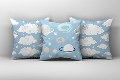 Kit 3 Capas de Almofadas Decorativas Infantil Menino Nuvens (Md 042)