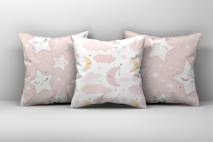 Kit 3 Capas de Almofadas Decorativas Infantil Menina Estrelas e Nuvens (Md 043)