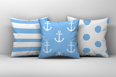 Kit 3 Capas de Almofadas Decorativas Infantil Ancora Azul e Branco