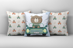 Kit 3 Capas de Almofadas Decorativas Infantil Urso Dirigindo 087