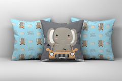 Kit 3 Capas de Almofadas Decorativas Infantil Elefante Dirigindo 088