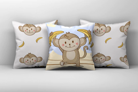 Kit 3 Capas de Almofadas Decorativas Infantil Macaco 091