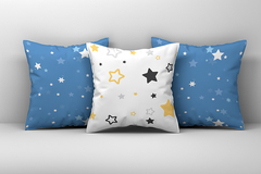 Kit 3 Capas de Almofadas Decorativas Infantil Estrelas Azul, Amarelo, branco e Cinza (Inf 118)