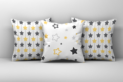 Kit 3 Capas de Almofadas Decorativas Infantil Estrelas Amarelo e Cinza (Inf 119)