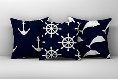 Kit 3 Capas de Almofadas Decorativas Náutica Azul Marinho