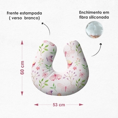 Almofada de Amamentação Com Zíper 100% Algodão - Borboletas e flores rosas - Arte e Cores