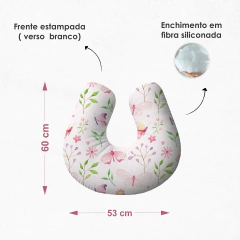 Almofada de Amamentação Com Zíper 100% Algodão - Borboletas e flores rosas - Arte e Cores