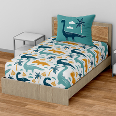 Jogo De Cama Infantil 2 Peças Lençol Elástico + Fronha Dinossauro Amarelo e Verde - comprar online