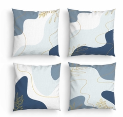 Kit 4 Capas Almofadas Decorativa 45cm Folhagens Azul