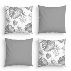 Kit 4 Capas Almofadas Decorativas Folhagem Cinza