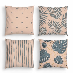 Kit 4 Capas de Almofadas Decorativas Folhagem Salmão
