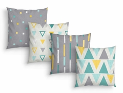 Kit 4 Capas Almofadas Decorativas Geométrica Cinza, Turquesa e Amarela - comprar online