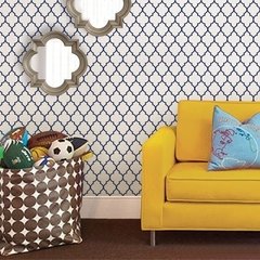 Papel de Parede Retrô Turk Azul e Branco - Arte e Cores