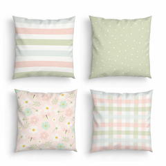 Kit 4 Capas Almofadas Decorativas Infantil Kids Florzinha e Listras