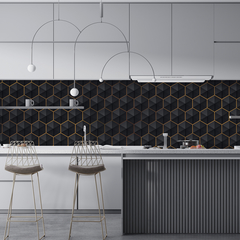Papel De Parede Adesivo Hexágono Preto e Dourado