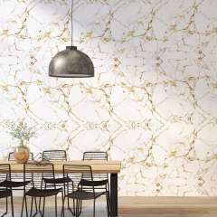 Papel de Parede Adesivo Marmorizado Branco e Dourado