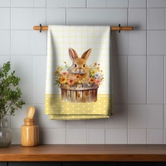 Pano De Prato Atoalhado Copa Cozinha Páscoa Coelho Amarelo - Arte e Cores