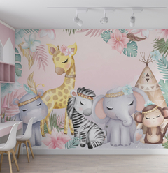 Painel Adesivo de Parede Infantil Safari Boho Menina