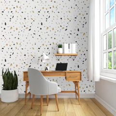 Papel de Parede Adesivo Granilite Terrazzo Tons de Bege e Preto