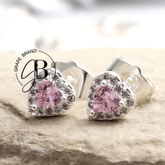 AR 1604 - Aros CORAZON cubic rosa (PL)