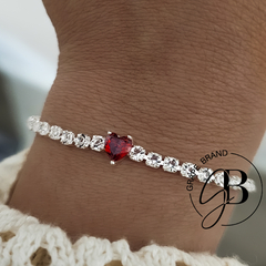 PU 1048 - Pulsera strass CORAZON cubic ROJO (PL)