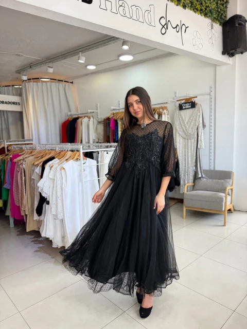 MAXI VESTIDO IMPORT NUEVO TUL T.M NE BRILLOS (52504)