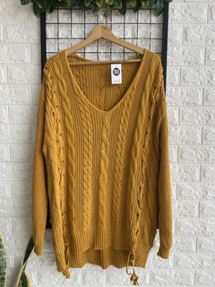 MAXI SWEATER TRENZA IMPORT T.L OCRE (38808) - comprar online