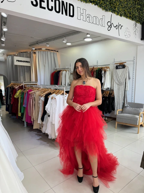 MAXI VESTIDO FIESTA IMPORT TUL FL T.M ROJ (52299)