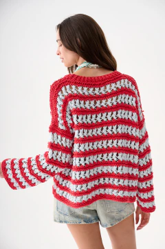 Sweater Lourenzo celeste y rojo en internet