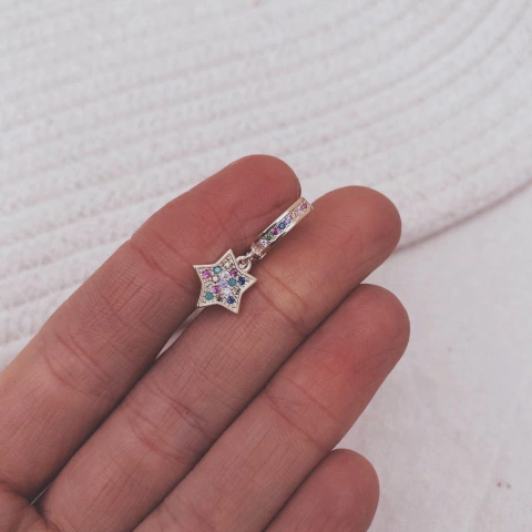 Aros Clack Star Multi Rainbow Gold - Plata 925 bañada en oro V6.A