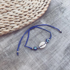 Imagen de Pulsera o Tobillera Buzio + Ojos regulable - Acero quirúrgico + Hilo tipo seda C12 bis