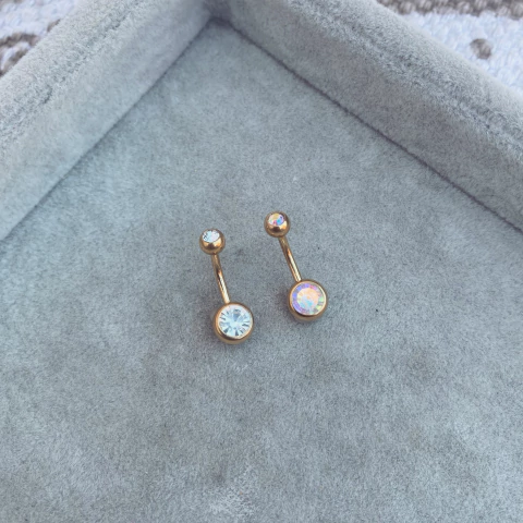 Aro Pupo Doble Strass Gold - Acero Dorado V8.G - comprar online