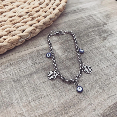 Pulsera Ojitos + Mundo - Acero quirúrgico Y1