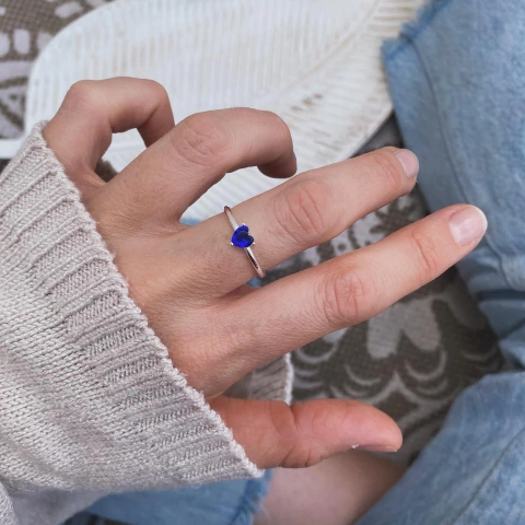 Anillo Corazón Azul - Plata 925 W4.B