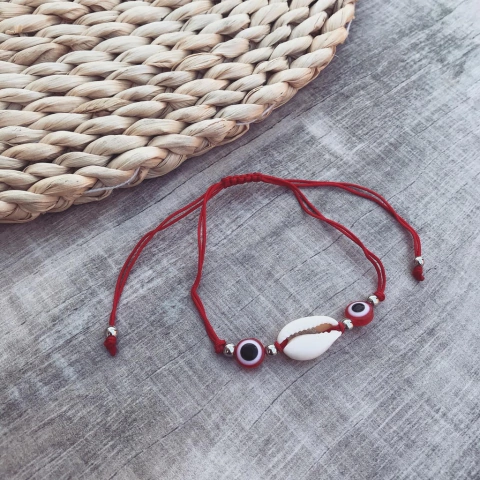 Pulsera o Tobillera Buzio + Ojos regulable - Acero quirúrgico + Hilo tipo seda C12 bis