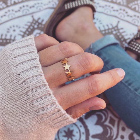 Anillo Chonec Estrellas Gold - Acero Dorado AN