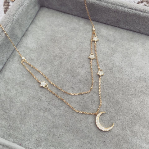 Collar Doble Lua Gold - Plata 925 Bañada en Oro W1.E