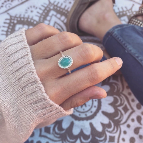 Anillo Ovaxi Celeste - Bronce Bañado Plata 925 E1 - comprar online